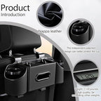 4-in-1 Back Seat Car Organizer – Premium Nappa Leather Storage Caddy with Cup Holder, Tissue Dispenser & Phone Pocket for Kids & Travel | Universal Fit for SUVs, Vans & Cars (Black)