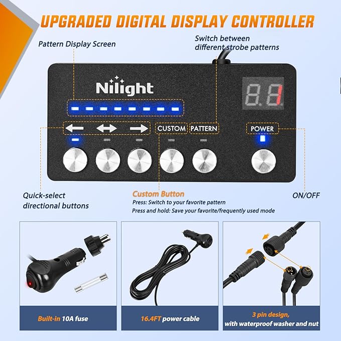 Nilight 2PCS 70 Inch Emergency Strobe Light Strip with Controller 864 LED Blue White Running Board Lights Flexible Side Flashing Warning Caution Safety Waterproof for Truck Construction Pickup