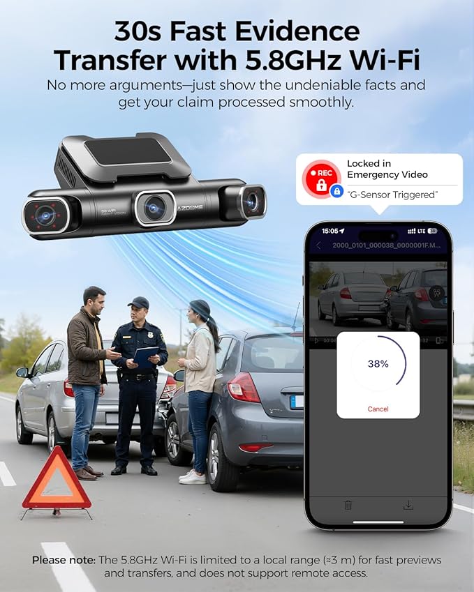 AZDOME 360° 4 Channel Dash Cam Front and Rear Inside, Built-in 128GB eMMC, 2K+1080P*3 Dashcam, Left Right, Voice Control, 5G WiFi Dash Camera for Cars with 4 Adjustable Lenses, IR Night Vision, M660