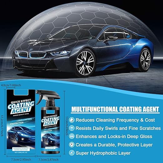 2PCS Car Coating Spray, Quick Effect Coating Agent, Advanced Car Quick-Acting Coating Agent for Most Colors & Finishes, Scratch Wax Coating Spray for Shine & Protection