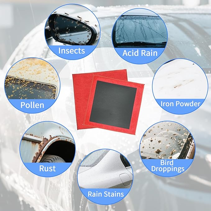 2 Pack Clay Towel Auto Detailing 12 x 12 Inch Fine Grade Clay Bar Towel for Car Detailing Microfiber Car Cloth Cleaner for Cleaning & Release of Paint Contaminants, Red