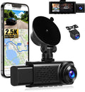 3 Channel 2.5K Dash Cam with WiFi & APP Control, 2.5K+1080P+1080P Front Inside and Rear, Triple Dash Camera with G-Sensor, 24 Hours Parking Mode, Loop Recording, Night Vision