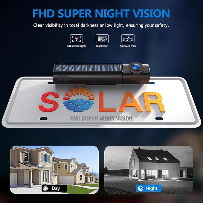 Solar Wireless Backup Camera, 1080P 5" IPS Monitor & Auto On Off Back Up Camera, 2 Mins Easy Setup Battery Powered Night Vision Waterproof, Reverse Camera for Car SUV Truck Van Trailer