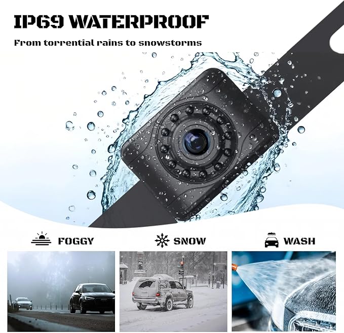 X1P HD Backup Camera License Plate Rear View Camera for Car, IP69 Waterproof Cámaras de Reversa para Autos with Clear Night Vision, Wide View Angle Universal Camera for Truck SUV RV Pickup