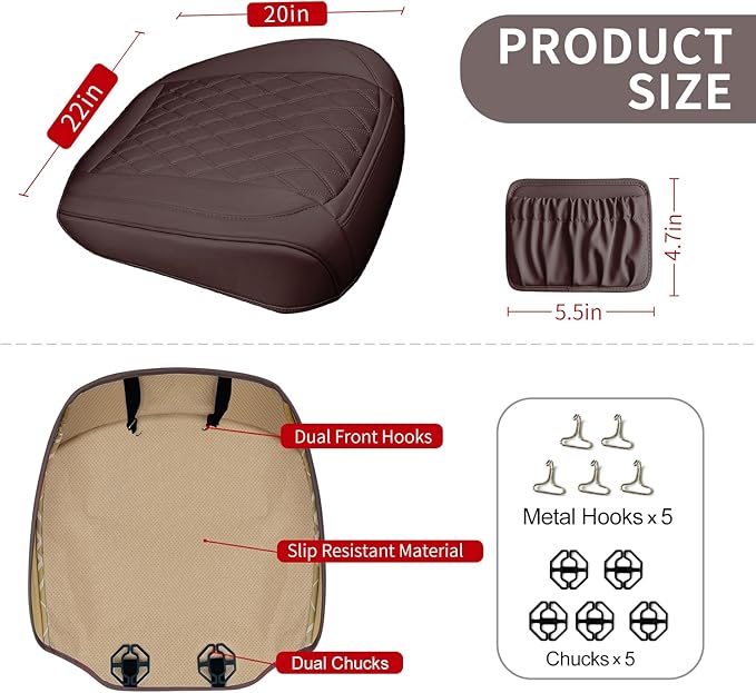 2 Pack Leather Front Car Seat Cover Bottom Car Seat, Anti-Slip and Full Wrap Driver Seat Protectors with Storage Pocket, Luxury Waterproof Bottom Auto Seat Cushion Pad Mat for Most Vehicles(Coffee)