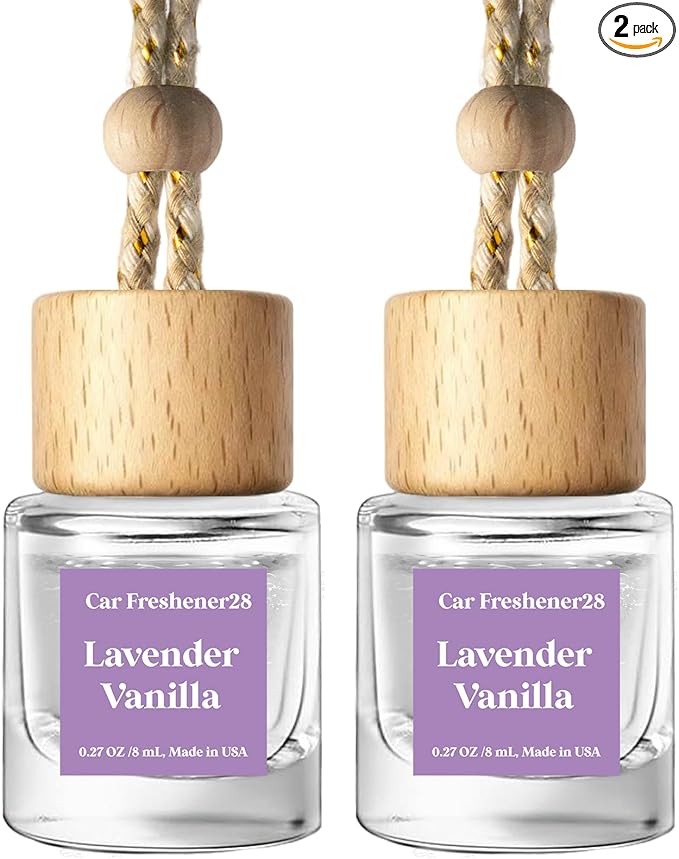 C Classy Hanging Car Air Freshener 2 Pack, Lavender Vanilla Essential Oil Diffuser, Long-Lasting Fragrance, Cute Glass Bottle Car Accessories for Women & Men, Made in USA