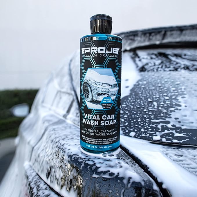 PROJE' Vital Car Wash Soap - PH Balanced Formula Gloss Enhancing Shine - Ultimate Cleaning Power For Foam Cannon & Bucket Washes - Professional Detailing Soap - 16 Fl Oz