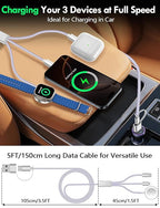 1Pack Multi Charging Cable Cord for Travel Essentials,Apple Watch Charger,iPhone Charger,[3-in-2] Type C/Lightning Cable Portable Designed for iWatch,iPhone 17-8,Galaxy S25-21,AirPods,iPad-1.5M Purple