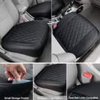 BEITK,2 Pack Leather Front Car Seat Cover Bottom Car Seat,Anti-Slip and Full Wrap Driver Car Seat Protectors Storage Pocket,Luxury Waterproof Bottom Auto Seat Cushion Pad MatMost Vehicles(Black)