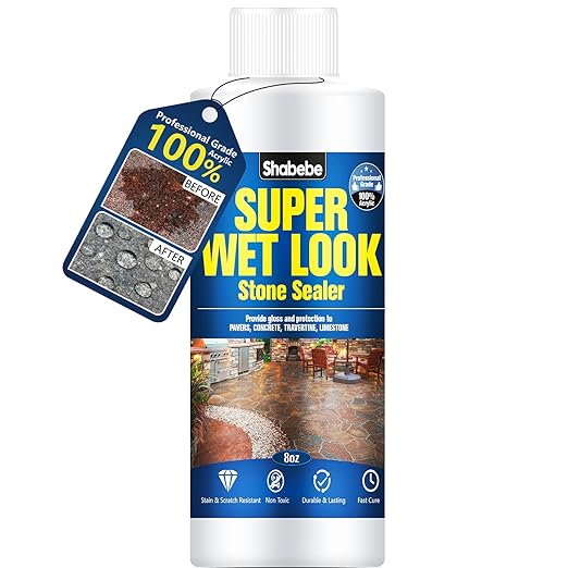 Super Wet Look Stone Sealer-8oz, Durable & Long-Lasting Protection with High Gloss Finsh, Stain Proof, Against Water Damage & Dissolved Salts Natural Stone Sealer for Sandstone, Driveways