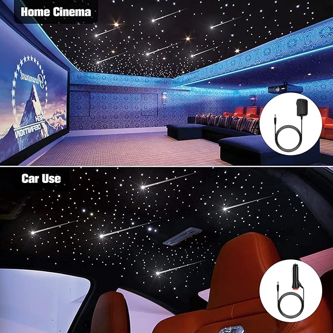 Meteor Twinkle 750 pcs 6.5ft Starlight Headliner Light,16W LED Star Ceiling Fiber Optic Light Kit APP/Remote Control for Car/Home/Party