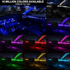 Acrylic Interior Car LED Strip Light with Wireless APP, Car Accessories 6 in 1 with 175 inches 593 LEDs Fiber Optic Ambient Lighting Kits, RGB Dynamic Music Sync Neon LED Strip Light for Car