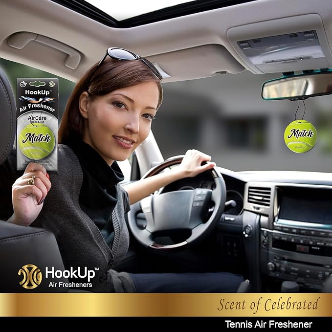 Tennis Car Air Freshener by HookUp - 10 Pack - Black Gold Scent (Extra Strong) | Unique Tennis Gift for Players, Coach, Fans | Hanging Car Accessory with Long Lasting Fresheners Smell