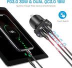 12V USB Charger Panel with PD 30W Ports& Dual QC3.0 18W: 4 in 1 Aluminum Waterproof RV USB Outlet, 150W Cigarette Lighter Socket, LED Voltmeter, Rocker Switch for Boat, Camper, Truck, Accessories