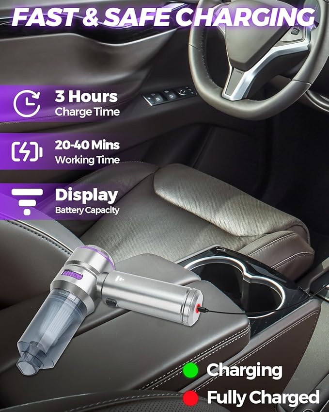 Tiiyee Car Vacuum Portable Cordless, Handheld Car Vacuum 16000PA High Power 4 in 1 with Dust Collection Filter Multi Nozzles Brushless Motor Type-C Charge for Home Office Keyboards Pet Hair