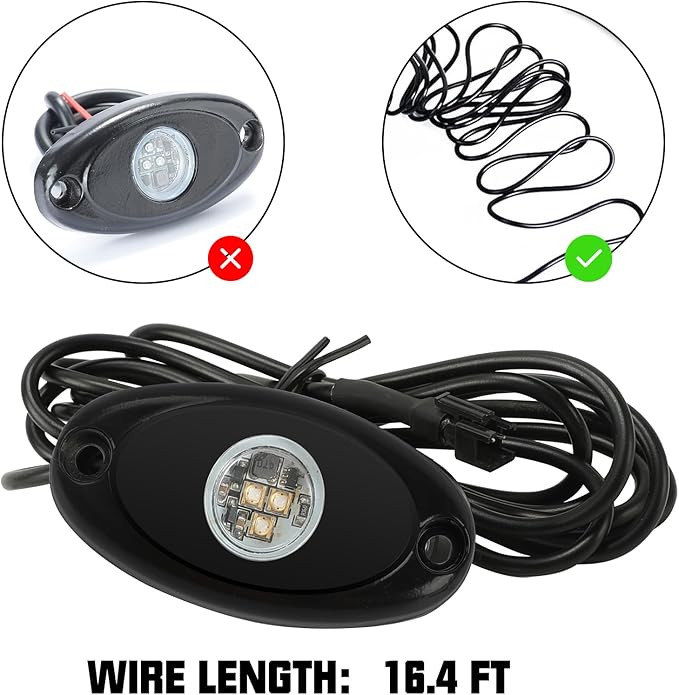 SUNPIE 20 Pods White Rock Lights – Quick Connect, 3 High Power Chips, 5M Extension Wires, Mounting Pads Included, 6000K Pure White, IP67 Waterproof, Fits Trucks, SUV, ATV, UTV, Trailer