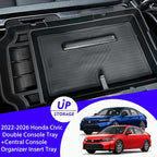 2025 2026 Civic Double Center Console Organizer Tray for 2022-2026 Honda Civic 11th Gen Sedan Hatchback LX EX Sport 2025 Accessories Civic 2026 Central Console Organizer Insert Tray(2pcs)
