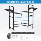 Tire Storage Rack 44" x 44" x 18" with Anti-Dust Cover, Rolling Adjustable Black Alloy Steel Tire Rack for Garage with 4 Swivel Casters & 2 Storage Shelves