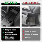 Muslogy Center Console Organizer Compatible with Ford Ranger 2024 2025 2026 & Raptor Accessories Two-Layer Storage Box Insert Tray Secondary Storage Divider Armrest Tray ABS Material Glove Box (Black)