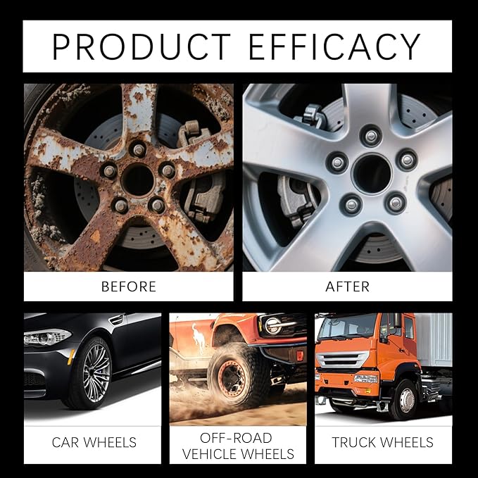 Iron Rust & Dust Remover Spray for Wheels and Rims, Aluminum Cleaner, Safe for Wheel & Paint, 120ML/4FL.OZ with Sponge