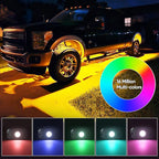 YiLaie RGB LED Rock Lights Kit 8Pods with APP/RF Remote Control, Upgraded Underglow Multicolor LED Light Pod with Flashing Music Mode, Rock Lights for Truck ATV UTV RZR SUV, IP68