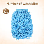 HARFINGTON Chenille Microfiber Car Wash Mitts 9.8" x 7.9" Scratch Free Wash Gloves Absorbent Double Sided Plush Cleaning Drying Mitts for Car Washing Home Clean, Light Blue