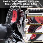 Car Wheel & Tire Brush Set, 2Pack Tire Brush and Wheel Rim Brush, Soft & Stiff Bristle Wheel Cleaner Brushes, Scratch-Free Car Wheel Brush Kit for Cleaning Wheels, Tires, Cars, Trucks