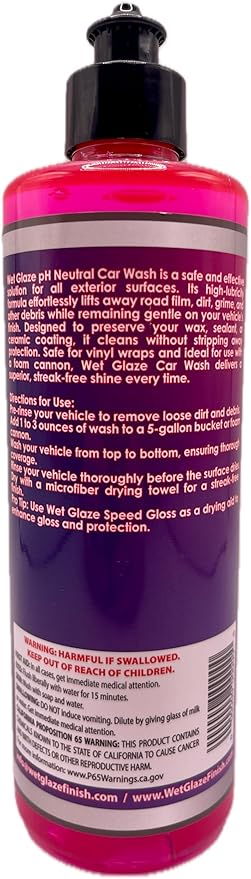 Wet Glaze Car Wash - Ph Neutral High-Lubricity Formula. Safe for all exterior surfaces, including vinyl wraps.