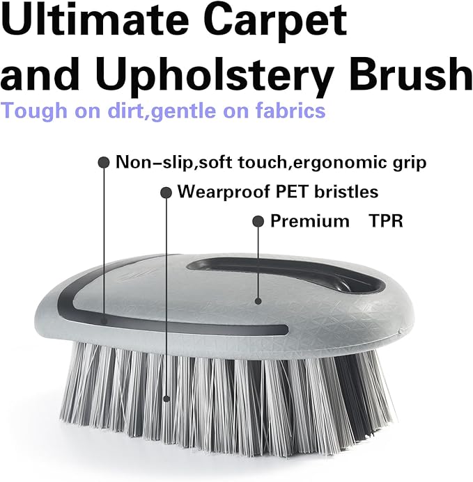 Carpet Cleaning Brush & Upholstery Brush Set, Hard Bristle Carpet Scrub Brush, Rug Brush, Couch Cleaner Brush, Fabric/Leather Detail Brush for Car, Home & Outdoor Furniture (Grey)