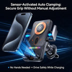 Motorized 90-Degree Rotating Wireless Car Charger Mount with Auto Clamping, 15W Fast Wireless Charging Air Vent Phone Holder for Most Smartphones (Gray)