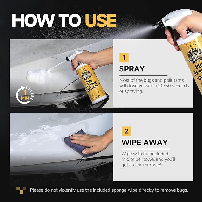 toretark Bug Remover for Cars Exterior - Tree Sap Remover for Cars Exterior, Quickly Dissolves for Water Spot, Bird Poop, Resin, Grease, Tar - PH Neutral, Safe on Paint, Rubber, Chrome, Glass