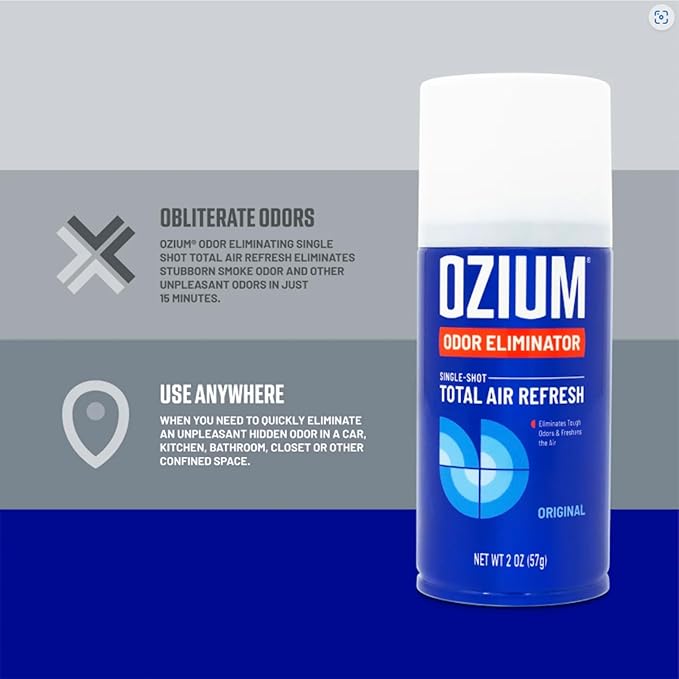 Ozium Air Sanitizer, 2 oz Car Fogger: Single-Shot Smoke Odor Eliminator & Car Air Freshener (That New Car Smell)