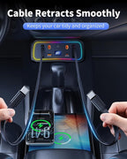 Car Charger Usb Hub with RGB Light for 2026 2025 2024 2023 2022 2021 2020 Toyota Corolla Accessories, 4-Port Docking Station with Retractable Cable, Phone Fast Charging Hub with Voltage Display