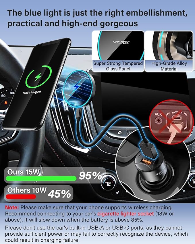 SKYLOTEC Phone Holder for Nissan Rogue/Rogue Sport 2014-2020 Accessories Car Magnetic Phone Mount Compatible with MagSafe, Strong Magnets Fast Wireless Charger Rogue Cell Phone Holder Base