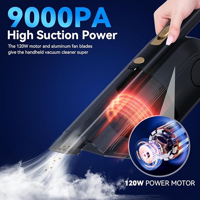JUSTTOP Car Vacuum Portable Cleaner,9000Pa Vacuum Cleaner and Air Duster,120W high Power Wet&Dry Handheld mini Vacuum Cleaner,Multiple Accessories for Car,Home, Office