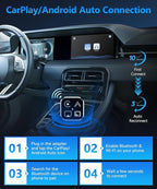 2026 4 in 1 Mini Wireless CarPlay Android Auto Adapter, Support AirPlay MirrorLink, Convert Wired to Wireless, Auto Connect for Daily Commute, Plug and Play Dongle (Silver)