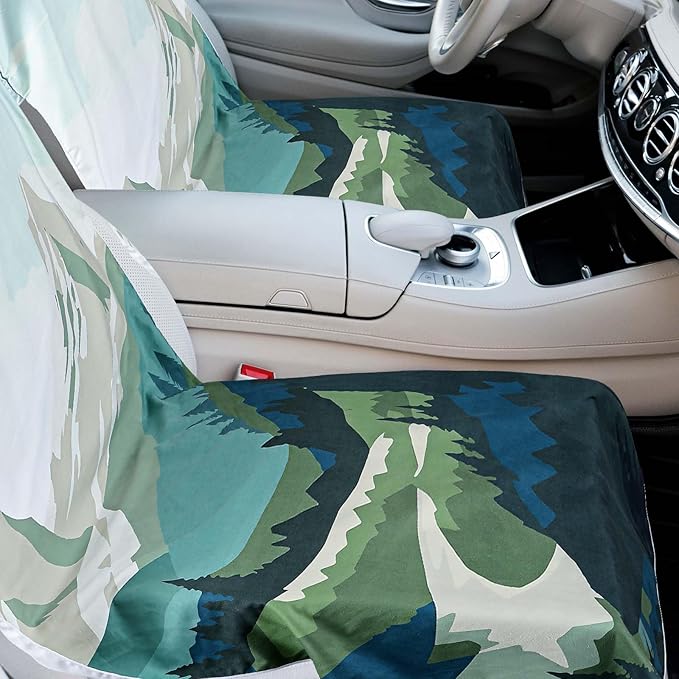 Hahafelt 2 Pack Car Seat Towel Covers with Storage Bag, 63 x 32 Inch Universal Non Slip Waterproof Sweat Protector for Car Truck, Gym Swimming Running, Machine Washable (Yosemite)