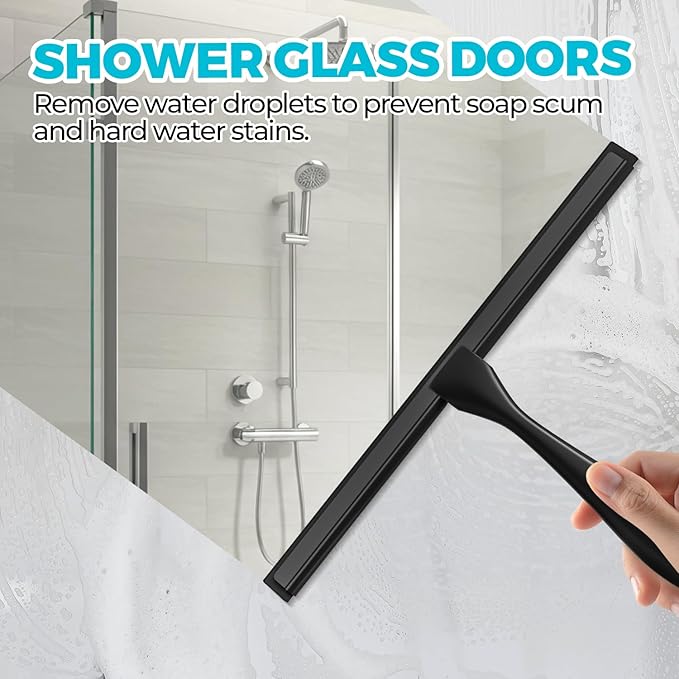 ALFLOD 2PACK 10-Inch Black All-Purpose Shower Squeegee for Shower Doors, Tile Shower Walls, Bathroom, Window, Glass and Car Windshield, Mirrors and Kitchen-Stainless Steel