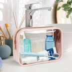PACKISM TSA Approved Toiletry Bag - Clear Makeup Bag Waterproof Quart Size Bag, Travel Makeup Cosmetic Bag for Women, Carry on Airport Airline Compliant Bag, 3 Pack