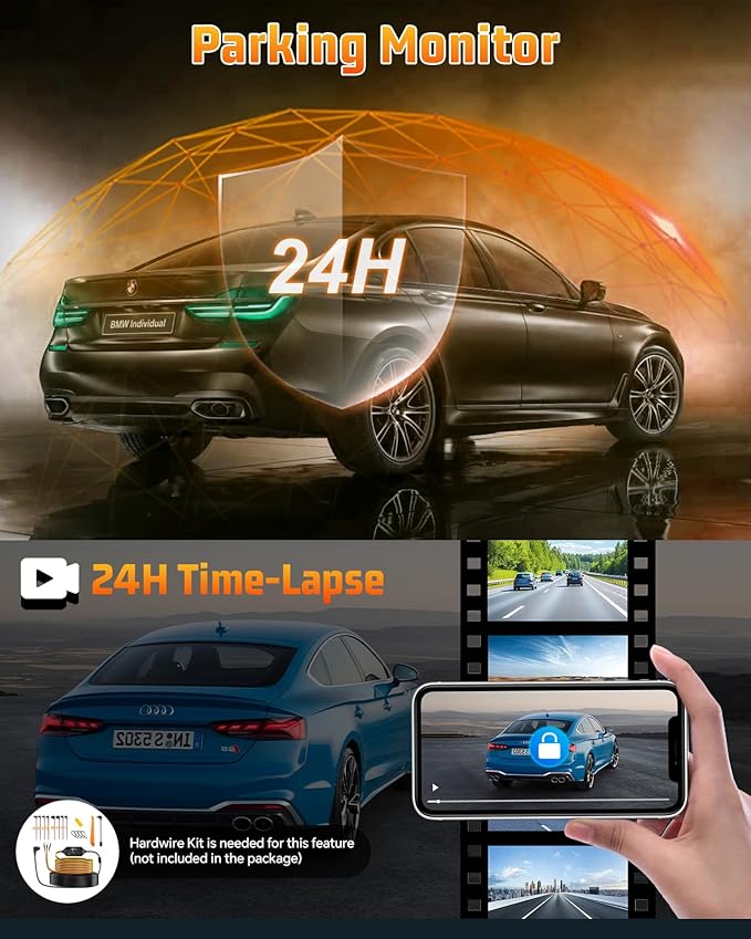 4K Dual Dash Cam Front and Rear, 4K+2K Dashcam with 5GHz WiFi & APP Control, Dash Camera for Cars with 64GB Card, 24H Parking Monitor, Night Vision, Loop Recording, G-Sensor, WDR, 3.2" IPS Screen