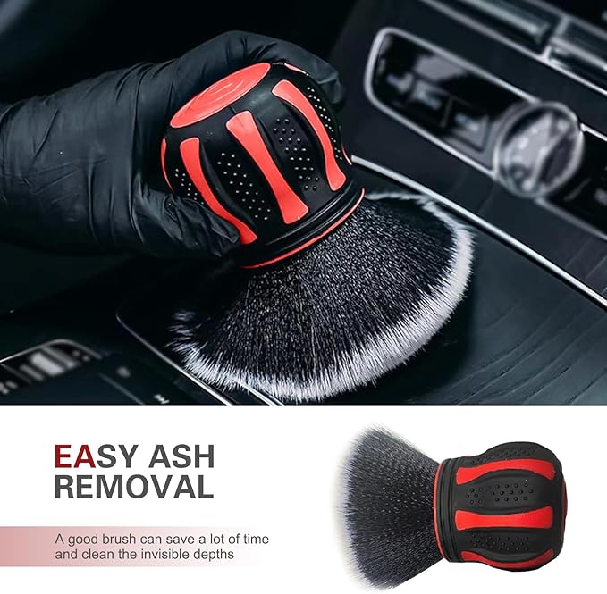 Car Detailing Brush, Ball-Shaped Cleaning Brush with Ultra Soft Dense Bristles, Non-Slip Handle and Storage Rack Design, Universal Multi-Purpose Gap Cleaner for Car Home Office (Red)
