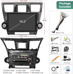 4G+64G Car Radio Stereo for Toyota Highlander 2008-2013, Wireless Carplay&Android Auto with Android 12 Support Bluetooth/Voice Control/GPS/WiFi/Back-up Camera/SWC/FM, 10.2 Inch IPS Touch Screen