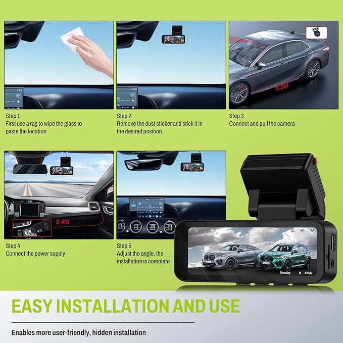 4K+2K Mirror Dash Cam 3.16 Inch Front & Rear HD Backup Camera Detection ADAS＆BSD＆LCA with Color Night Vision, IPS Touch Screen, Reserve Assist, Loop Recording, G-Sensor, Wide Angle Fit for All Cars
