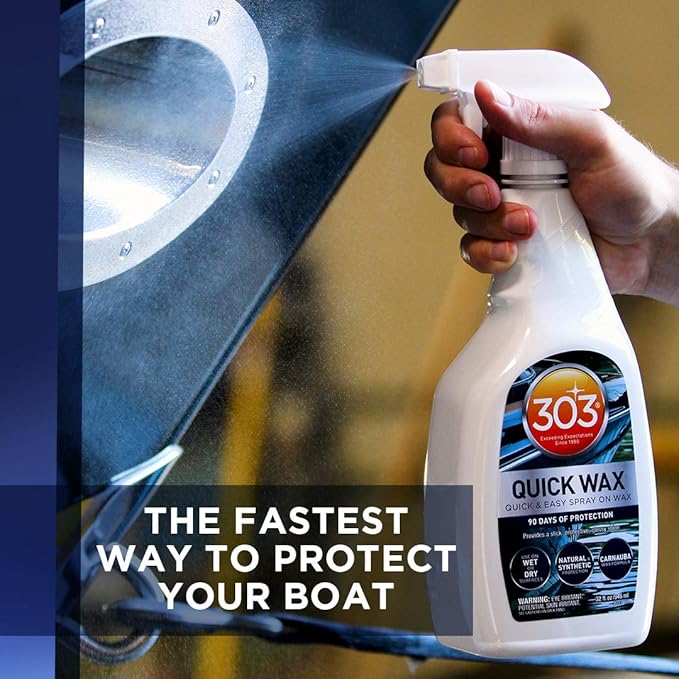 303 Marine Quick Wax - Quick & Easy - 90 Days Of Protection - Provides a Slick, Protective, Glossy Shine - Use On Wet / Dry Surfaces - Carnauba Wax, 32oz. (30213)