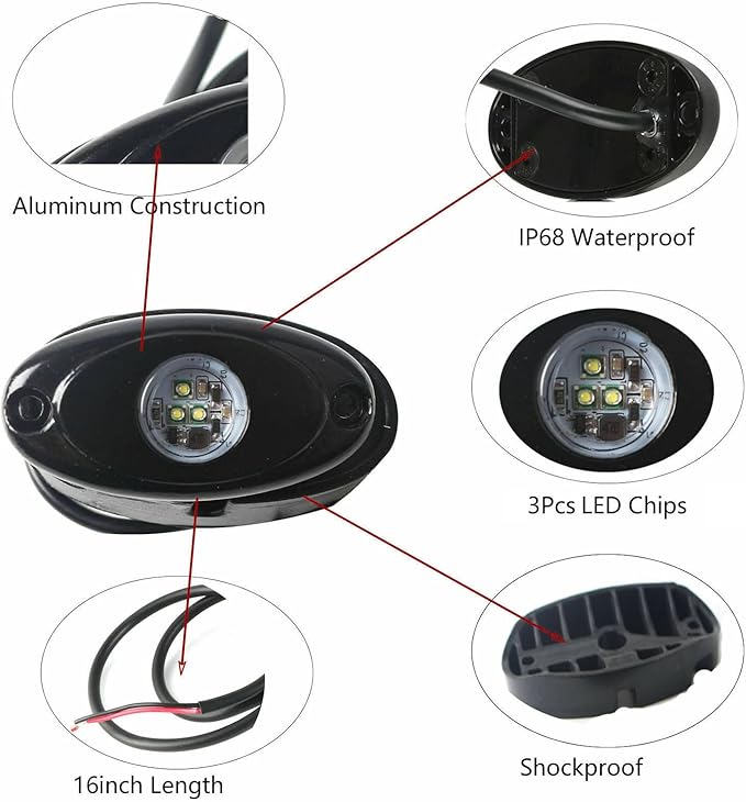 6 Pods LED Rock Lights for Jeep ATV UTV SUV RZR Off Road Ranger Pioneer Wheeler Truck Boat Underbody Glow Trail Rig Lighting Lamp Underglow LED Neon Lights Waterproof 12V-24V - Green