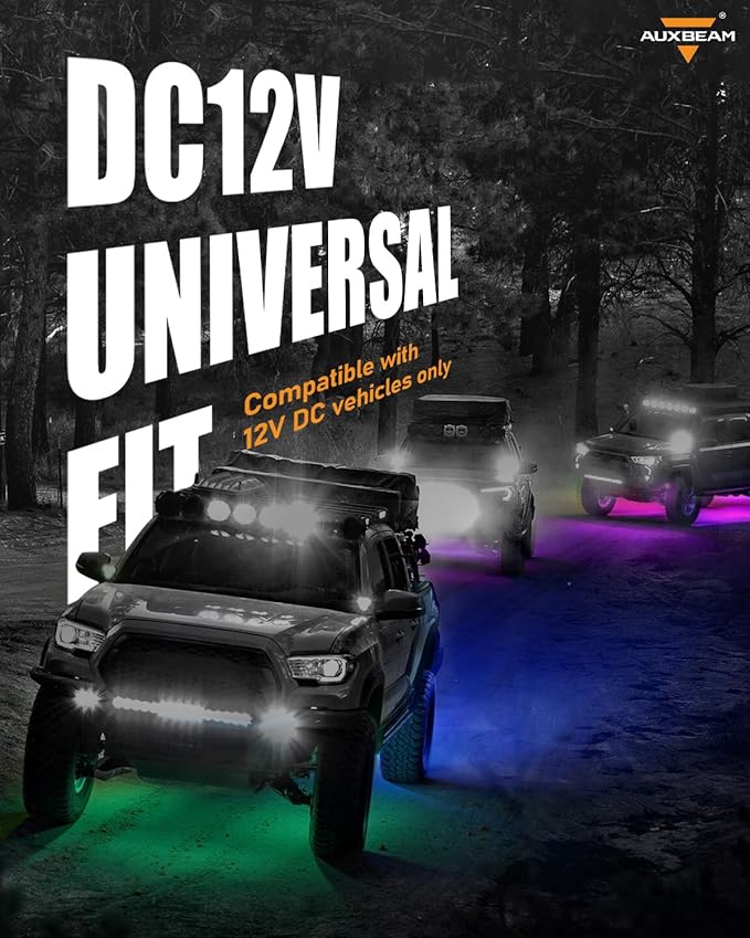 Auxbeam 8 Pods Chasing Color RGB LED Rock Lights, Bluetooth APP&Remote Control, Wheel Well Lights w/Brake Mode, Music&Voice Sync Underglow for Trucks Offroads RVs Boats Waterproof, 1 Year Warranty
