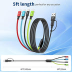 4 in 2 Multi Charging Cable [2Pack 5FT], USB C Splitter with 3 Type-c/1IP, Chargers for Multiple Devices, Compatible with Most Cell Phones/Tablets and More