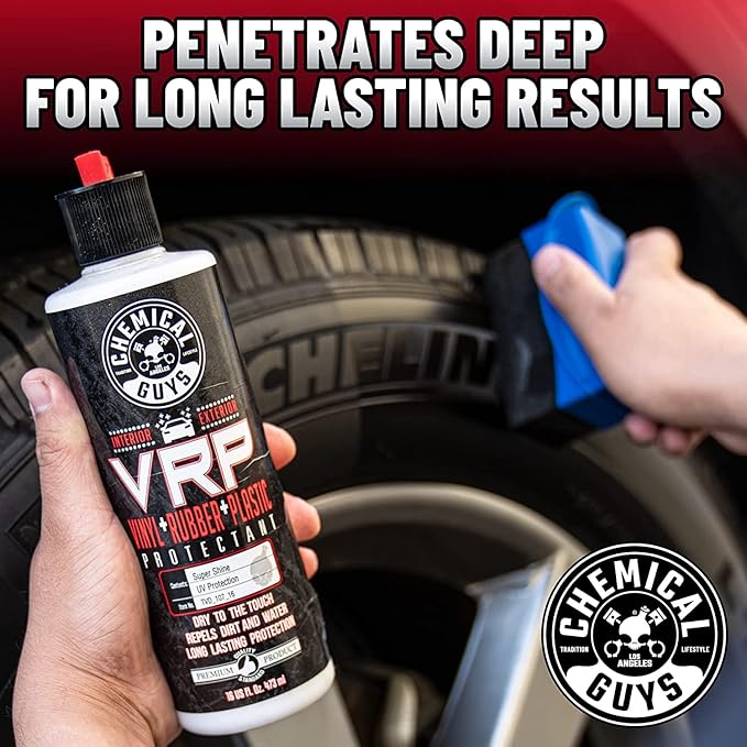 Chemical Guys TVD_107_1603 V.R.P. Vinyl, Rubber and Plastic Non-Greasy Dry-to-The-Touch Long Lasting Super Shine Dressing for Tires, Trim and More, 16 fl oz (3 Pack) and Chemical Guys MIC493 Chenille Premium Scratch-Free Microfiber Wash Mitt, Lime Gree...