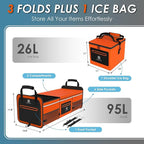 SugarFox 95L Car Trunk Organizer & Storage With 26L Ice Pack, Waterproof Foldable | Trunk Organizers for SUVs & Cars, Car Storage Organizer, Great Gift for Drivers (Orange-M004)