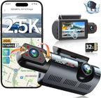 3 Channel Dash Cam with WiFi & GPS, Front and Rear/Inside, Voice Control 4K/2.5K+1080P+1080P Triple Dash Camera for Cars, 3" IPS Touch Screen, Free 32GB Card